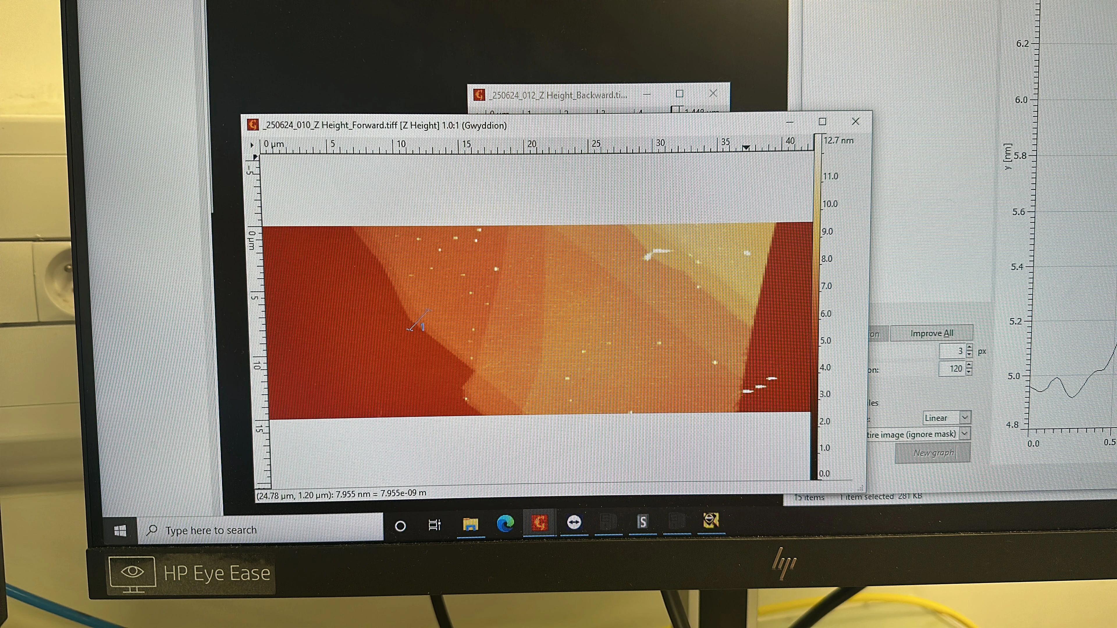 Résultat obtenu après la caractérisation d'un flake à l'AFM