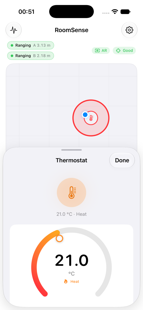 Fiche de commande d'un thermostat ouverte en s'approchant